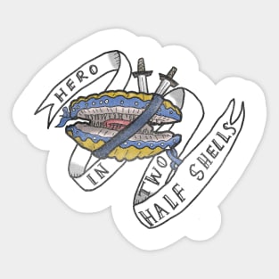 Clam hero in two half shells! - 90s retro parody design Sticker